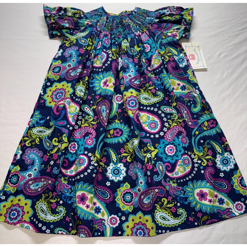 Marmellata Dress Girls 4T Navy Blue‎ Paisley Smocked Boho Floral 100% Cotton